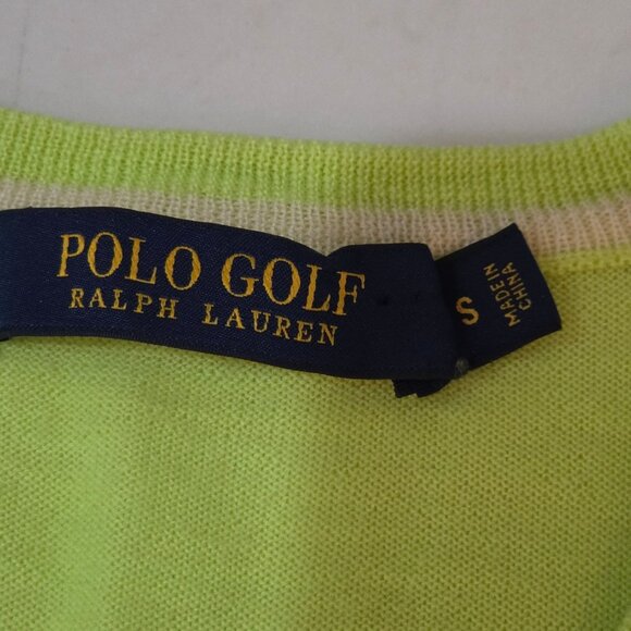 Polo Golf Ralph Lauren Womens Sweater Small Lime Green V-Neck Merino Wool Preppy - Picture 6 of 10